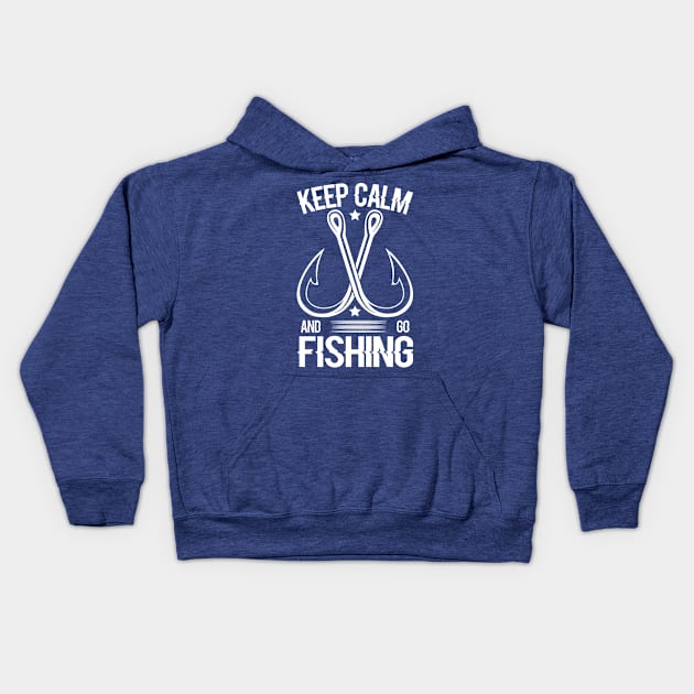 keep calm go fishing 2 Kids Hoodie by DariusRobinsons